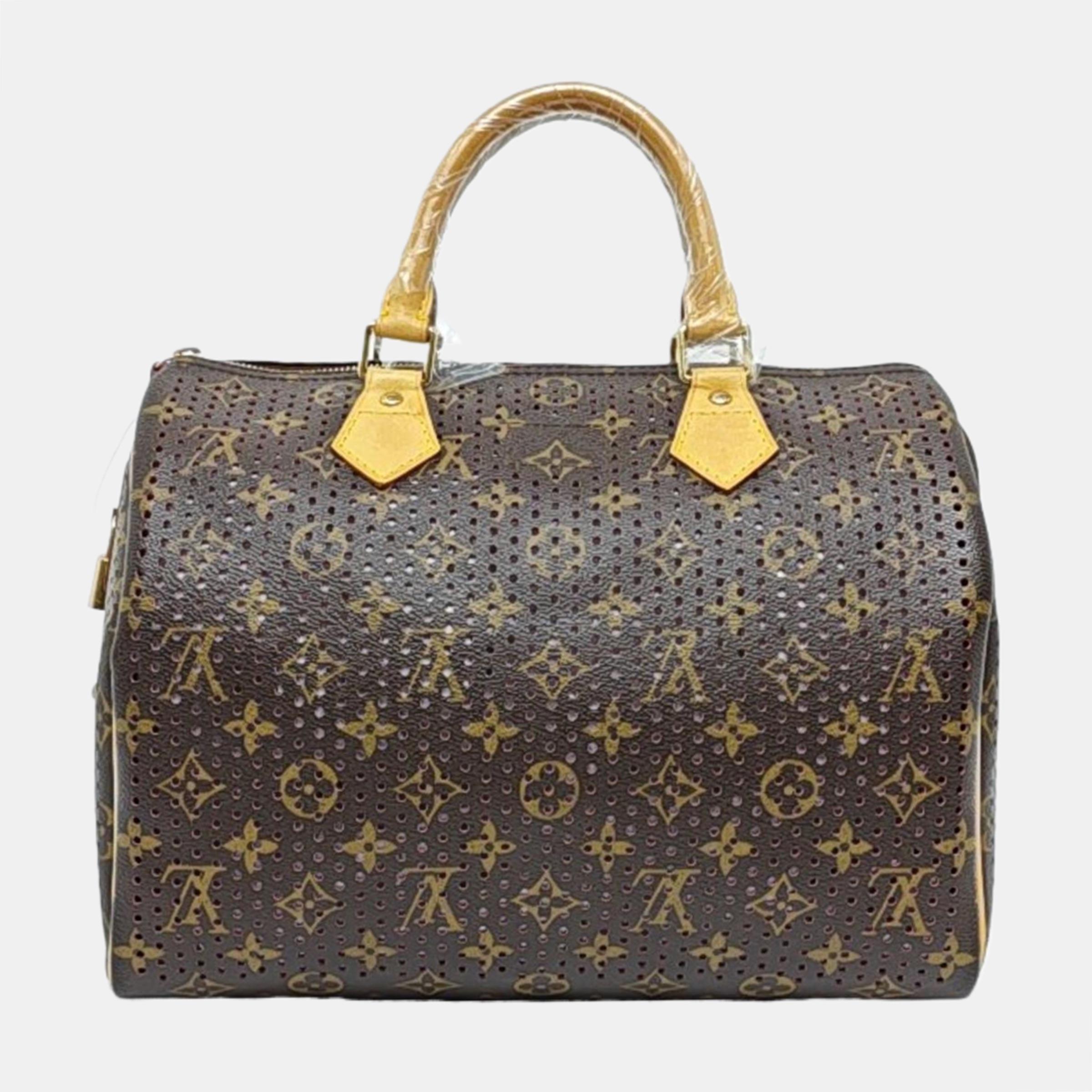 Louis Vuitton Speedy 30 Marrone Traforato Monogram Interno Rosa in vendita 2