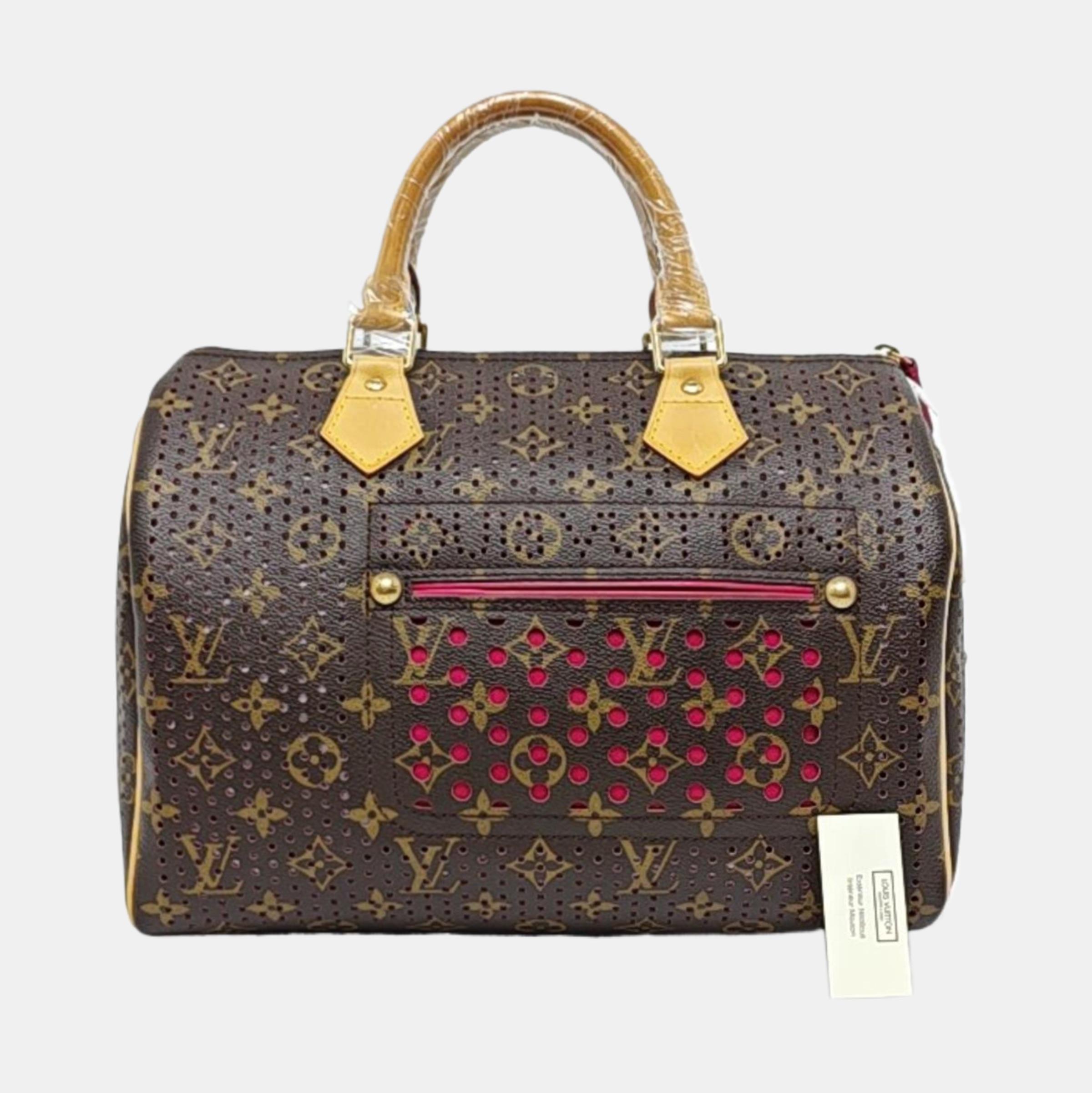 Louis Vuitton Speedy 30 Marrone Traforato Monogram Interno Rosa in vendita 5