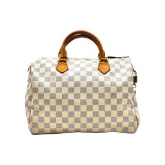 Louis Vuitton Speedy 30 Damier Azur Boston Handbag Purse with lock and key