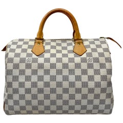 Louis Vuitton Speedy 30 Damier Azur Leather Canvas Handbag