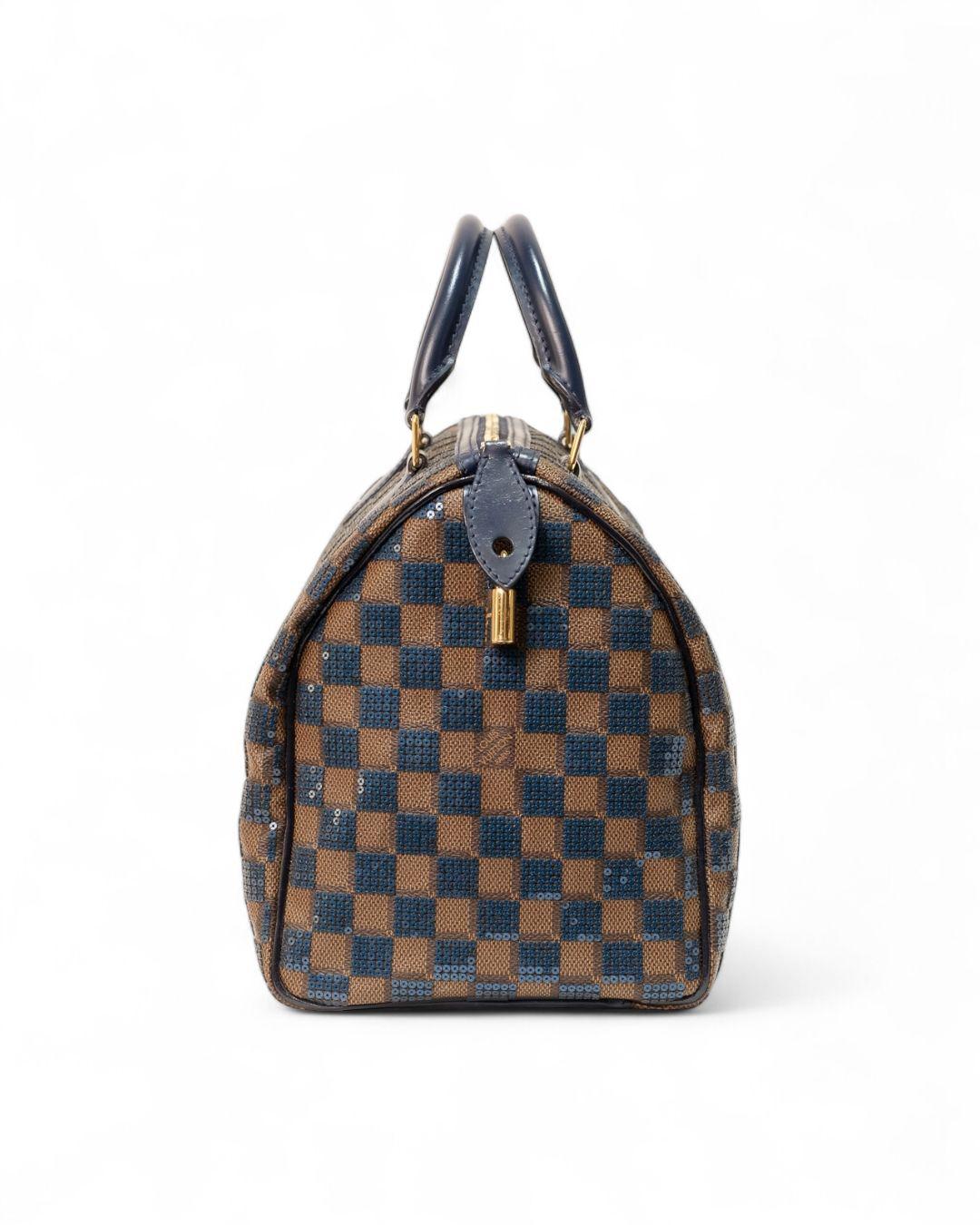 Gray Louis Vuitton Speedy 30 Damier Paillettes Navy For Sale
