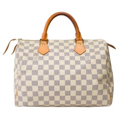 Used Louis Vuitton Speedy 30 handbag in beige checkered canvas, GHW