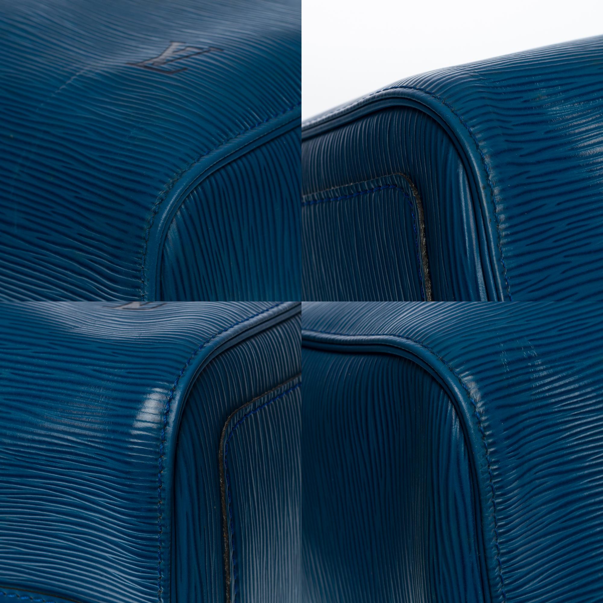 Louis Vuitton Speedy 30 Handtasche aus blauem kobaltfarbenem Pi-Leder und goldenen Beschlägen 5