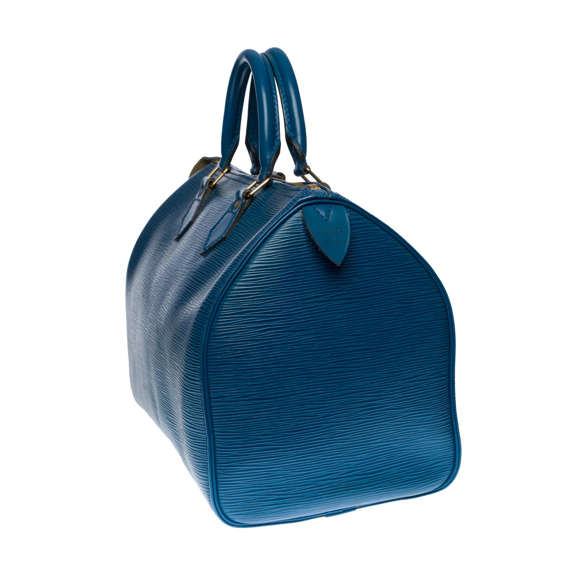 Louis Vuitton Speedy 30 Handtasche aus blauem kobaltfarbenem Pi-Leder und goldenen Beschlägen (Blau)