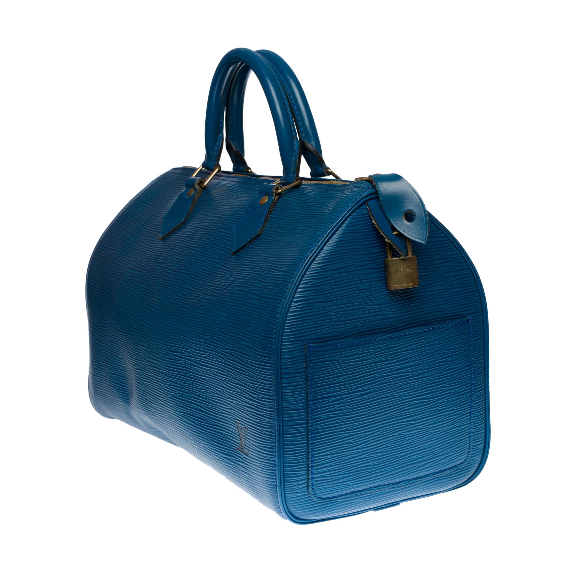 Louis Vuitton Speedy 30 Handtasche aus blauem kobaltfarbenem Pi-Leder und goldenen Beschlägen im Zustand „Gut“ in Paris, IDF
