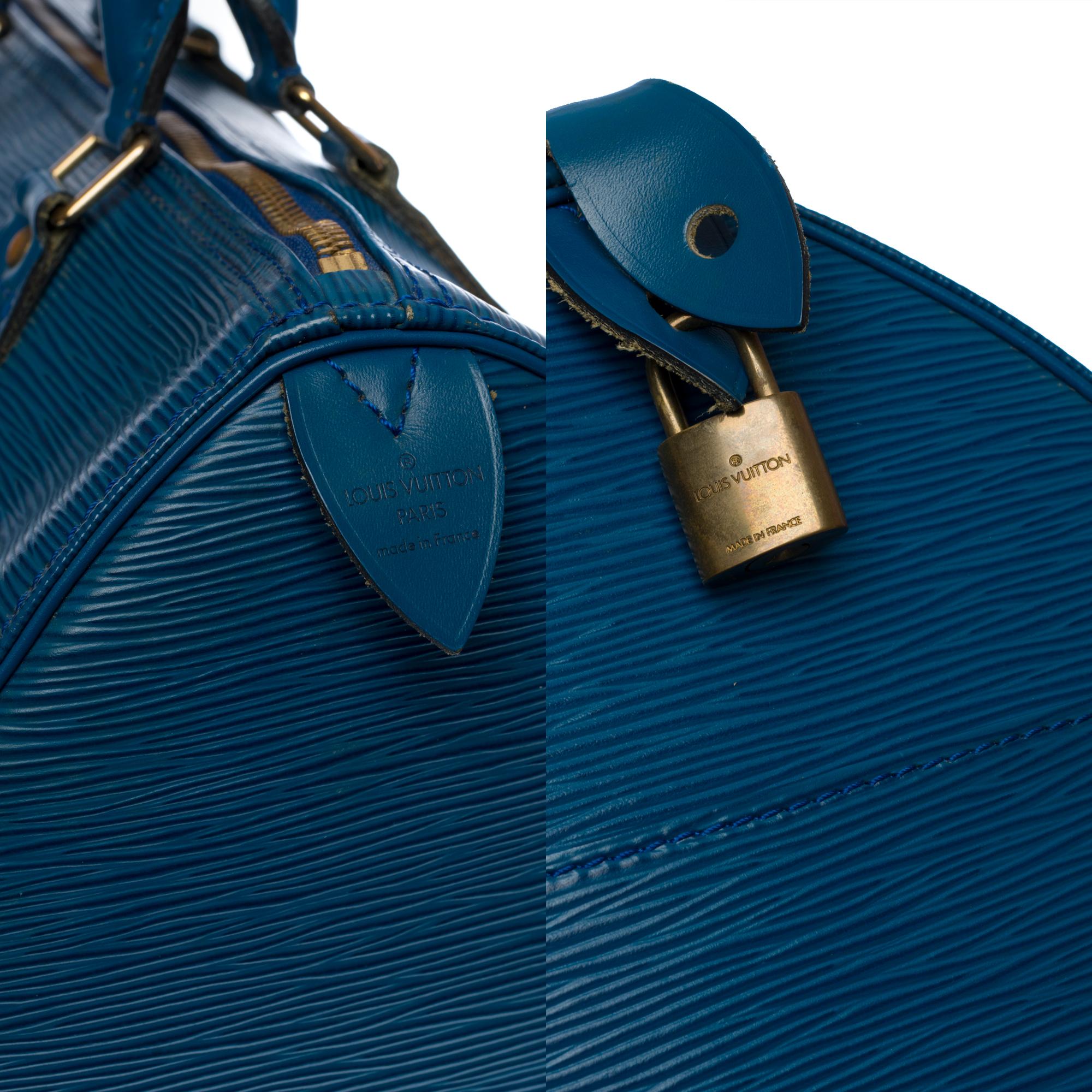 Louis Vuitton Speedy 30 Handtasche aus blauem kobaltfarbenem Pi-Leder und goldenen Beschlägen für Damen oder Herren