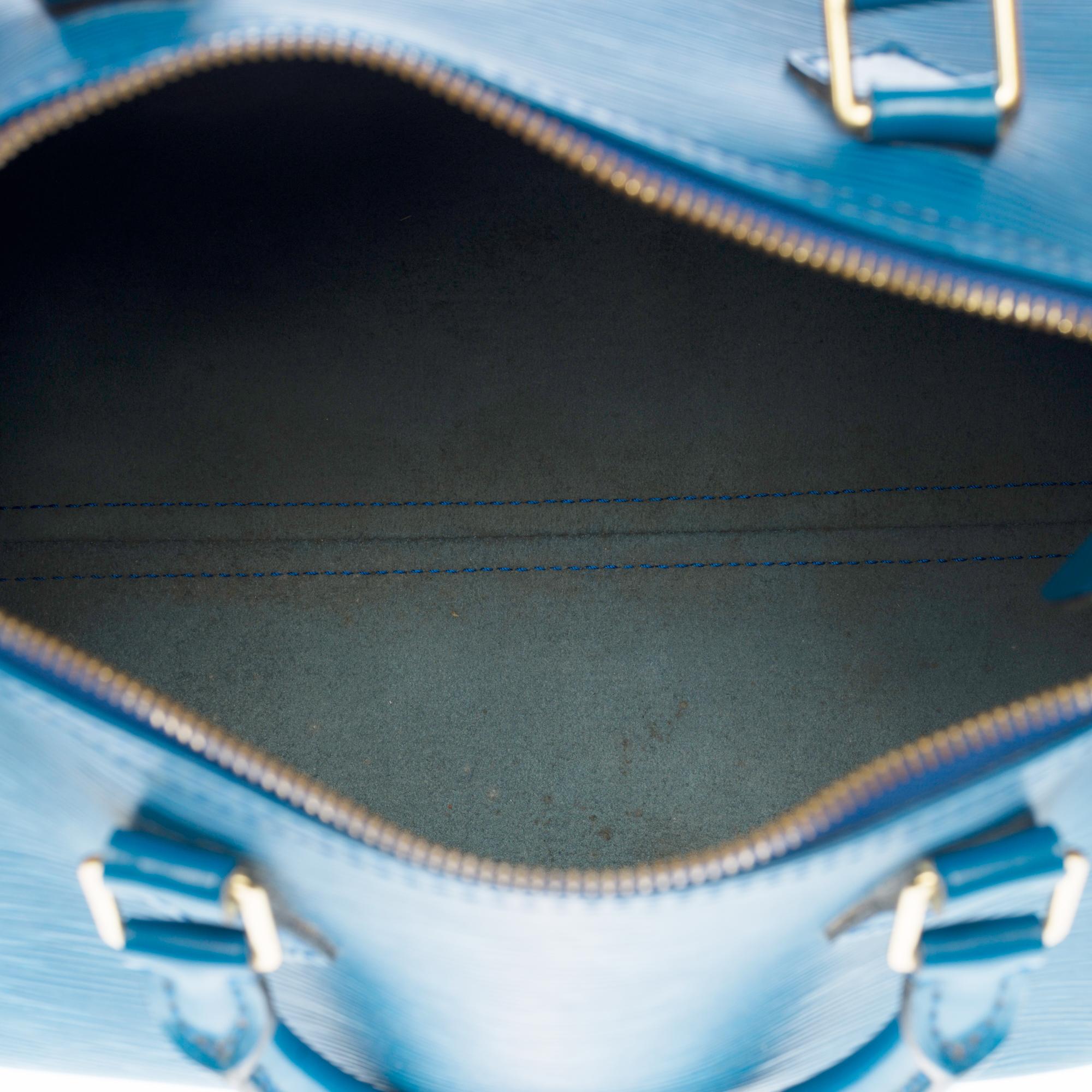 Louis Vuitton Speedy 30 Handtasche aus blauem kobaltfarbenem Pi-Leder und goldenen Beschlägen 2