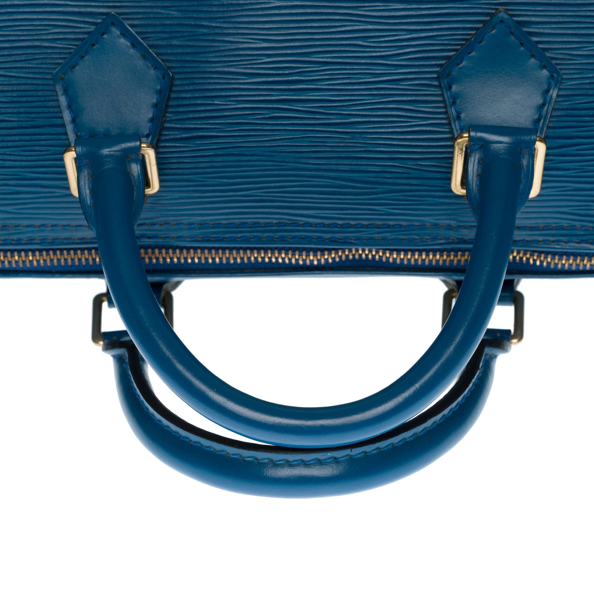 Louis Vuitton Speedy 30 Handtasche aus blauem kobaltfarbenem Pi-Leder und goldenen Beschlägen 3