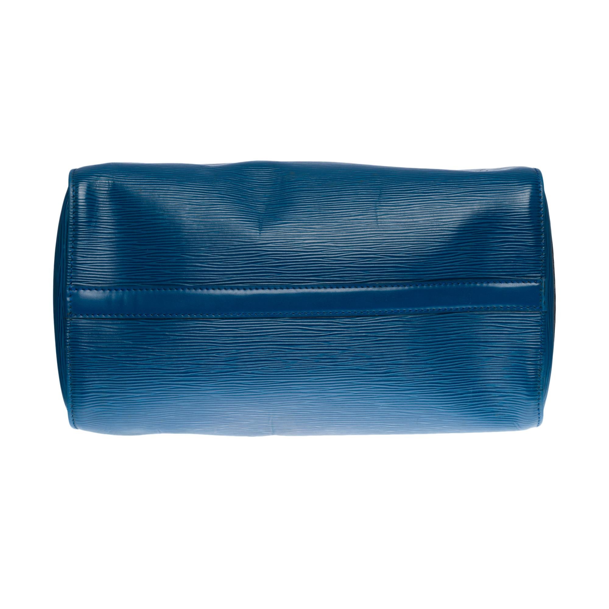 Louis Vuitton Speedy 30 Handtasche aus blauem kobaltfarbenem Pi-Leder und goldenen Beschlägen 4