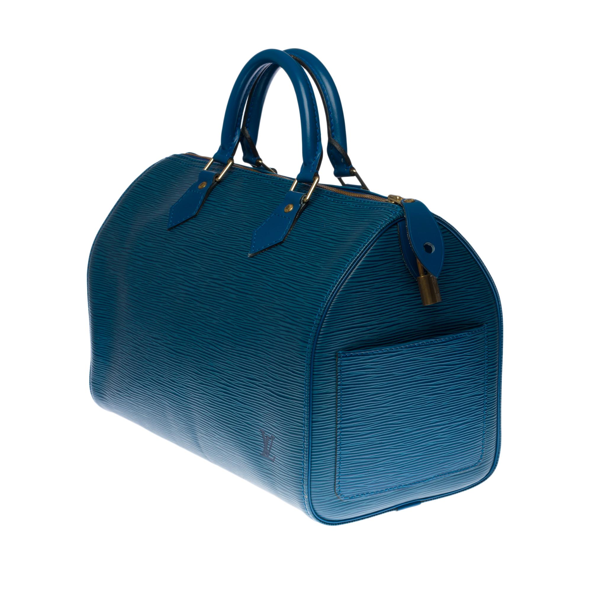 Blue Louis Vuitton Speedy 30 handbag in blue épi leather and gold hardware