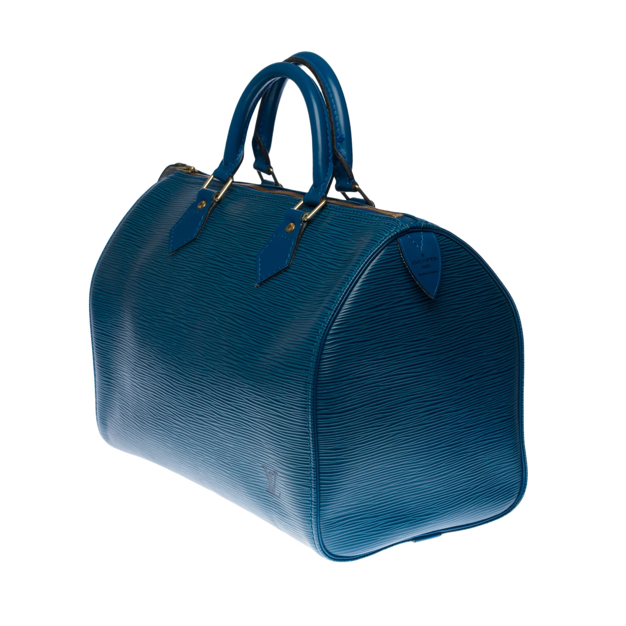 Louis Vuitton Speedy 30 handbag in blue épi leather and gold hardware In Good Condition In Paris, IDF