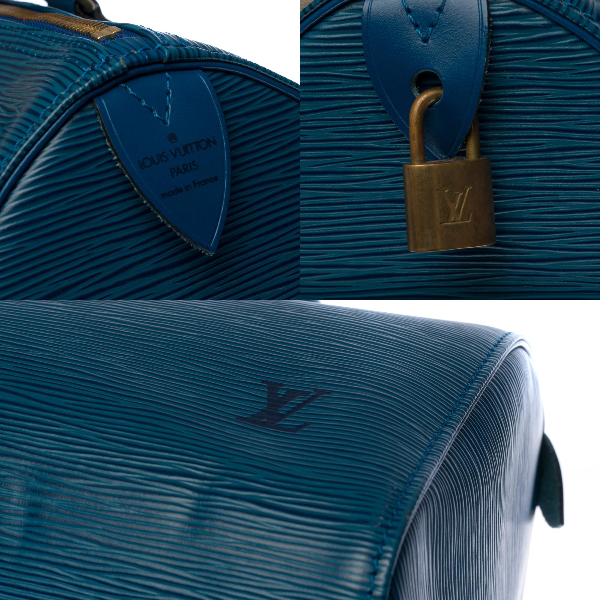 Women's or Men's Louis Vuitton Speedy 30 handbag in blue épi leather and gold hardware