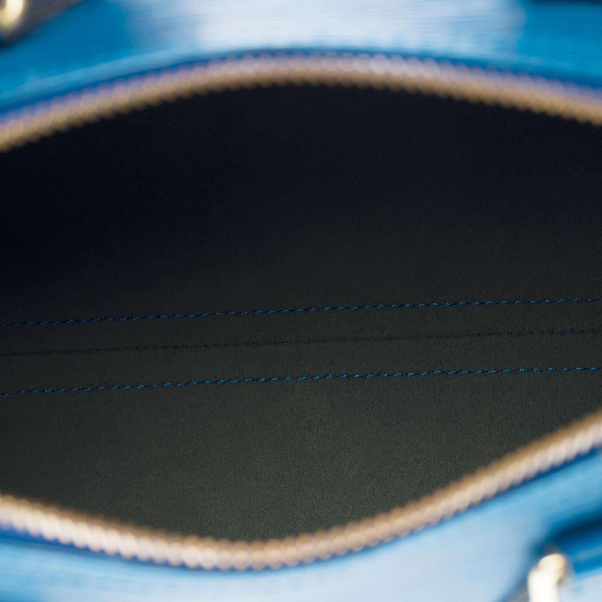 Women's Louis Vuitton Speedy 30 handbag in blue épi leather and gold hardware