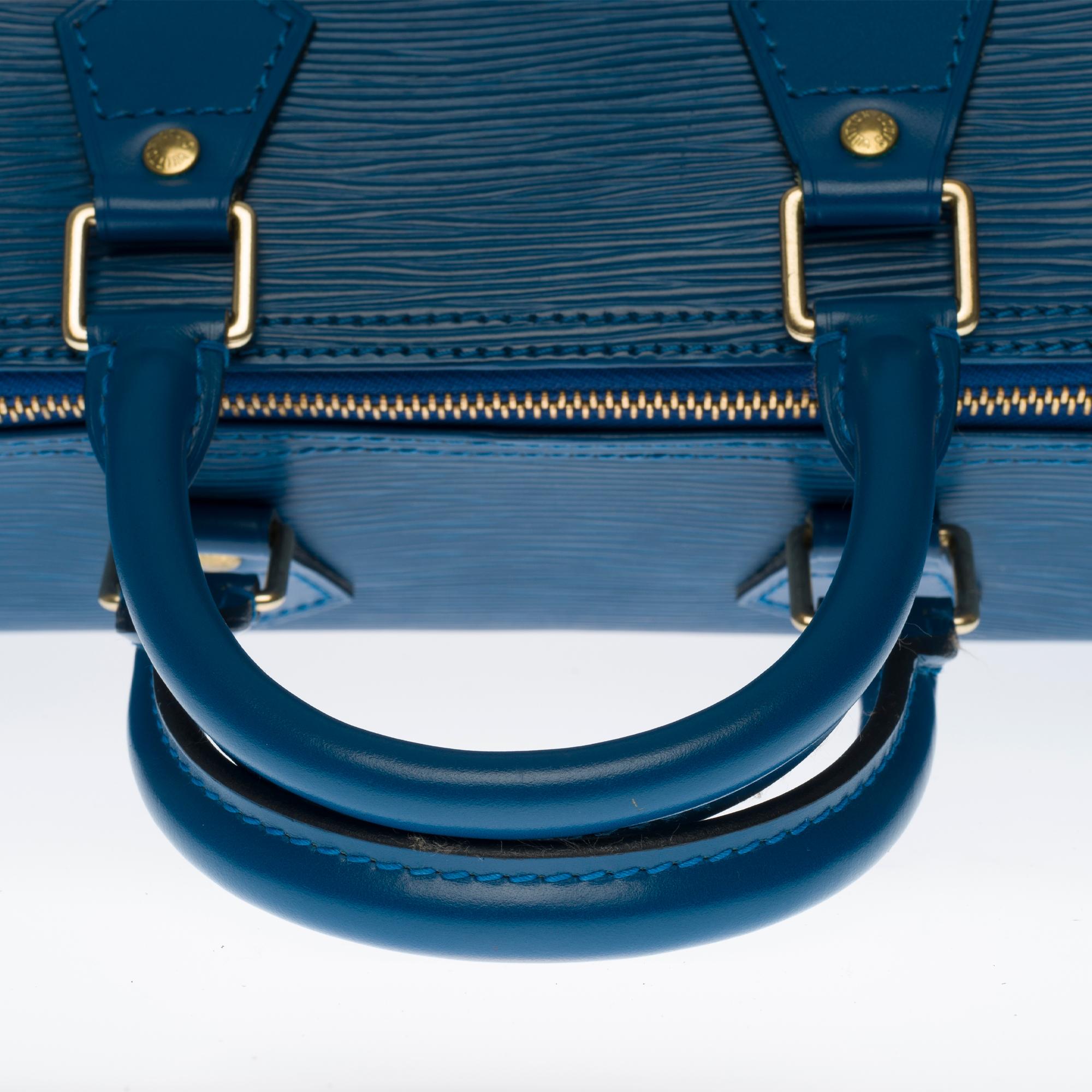Louis Vuitton Speedy 30 handbag in blue épi leather and gold hardware 1