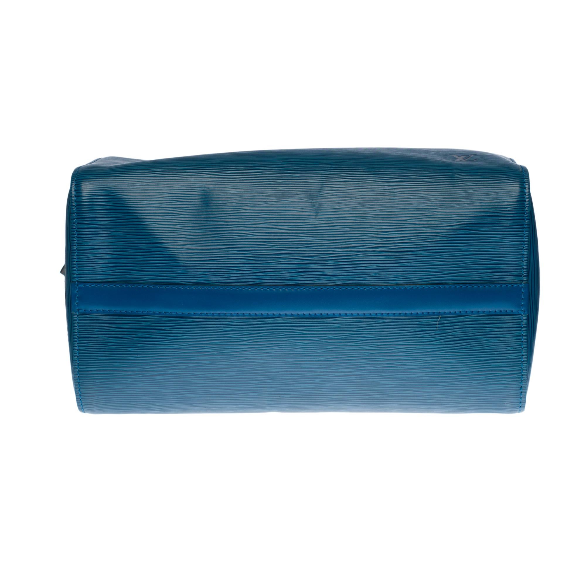 Louis Vuitton Speedy 30 handbag in blue épi leather and gold hardware 4