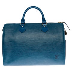 Louis Vuitton Speedy 30 handbag in blue épi leather and gold hardware