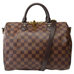 Louis Vuitton Speedy 30 handbag strap in brown checkered canvas, GHW