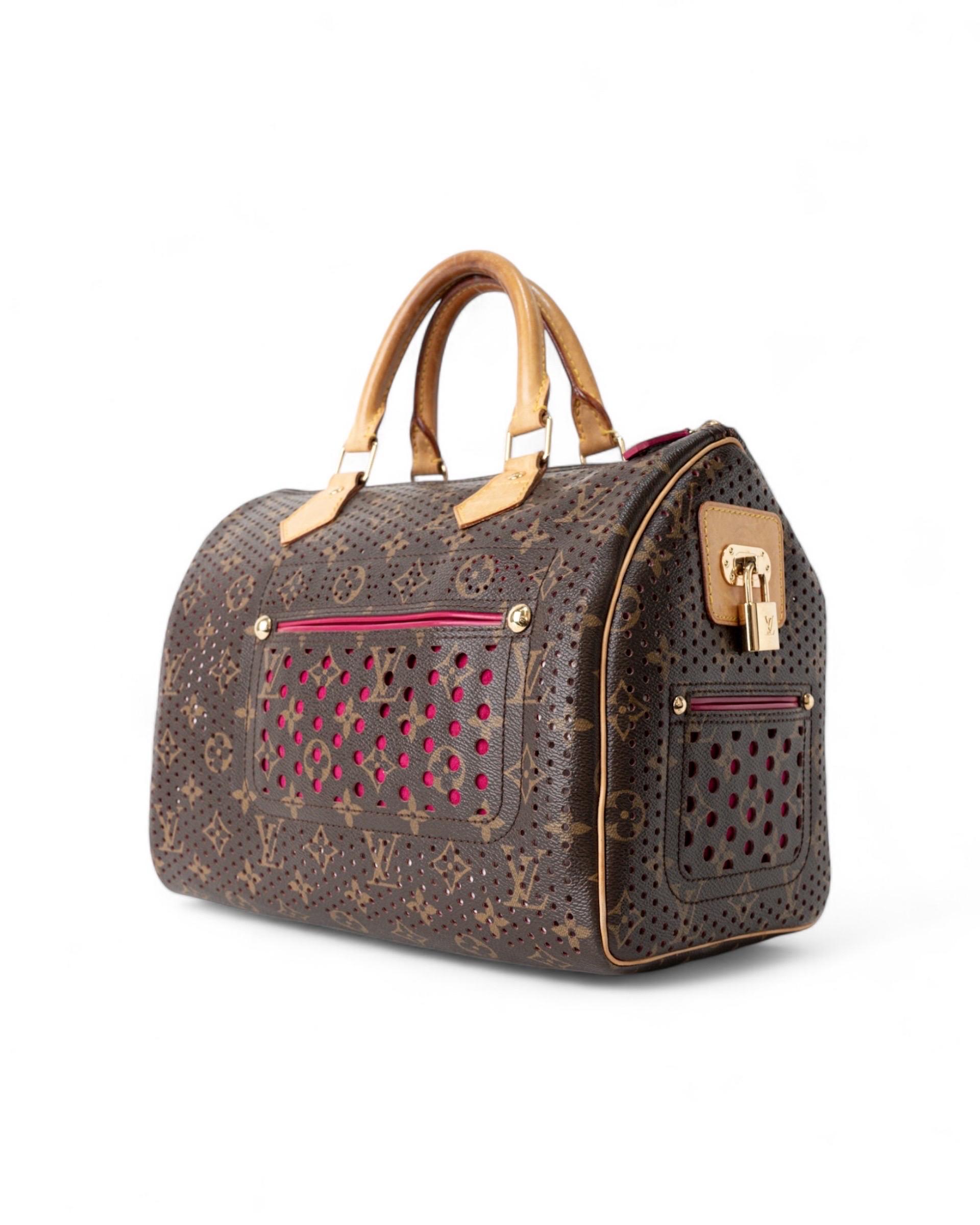 Black Louis Vuitton Speedy 30 Perforated Pink Handbag For Sale