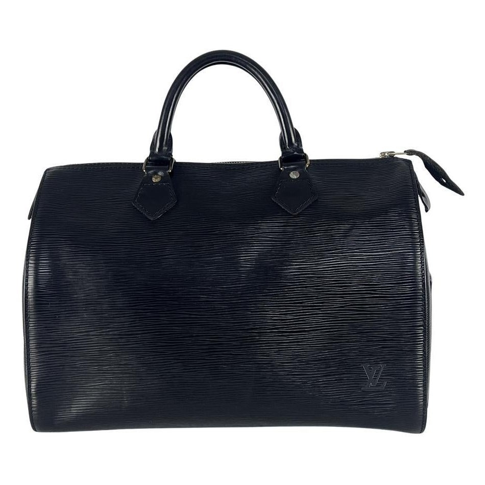 Louis Vuitton Speedy 30 Top Handle Bag Black Leather Gold 1990 en vente