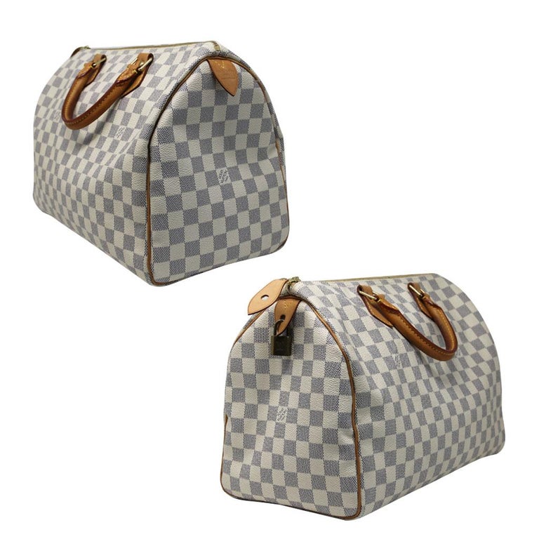 Louis Vuitton Speedy 35 Damier Azur Canvas Handbag with dust bag at 1stdibs