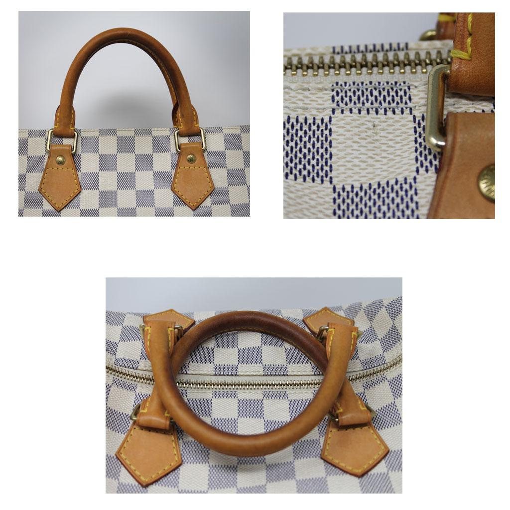 Louis Vuitton Speedy 35 Damier Azur Canvas Handbag with dust bag In Good Condition In Boca Raton, FL