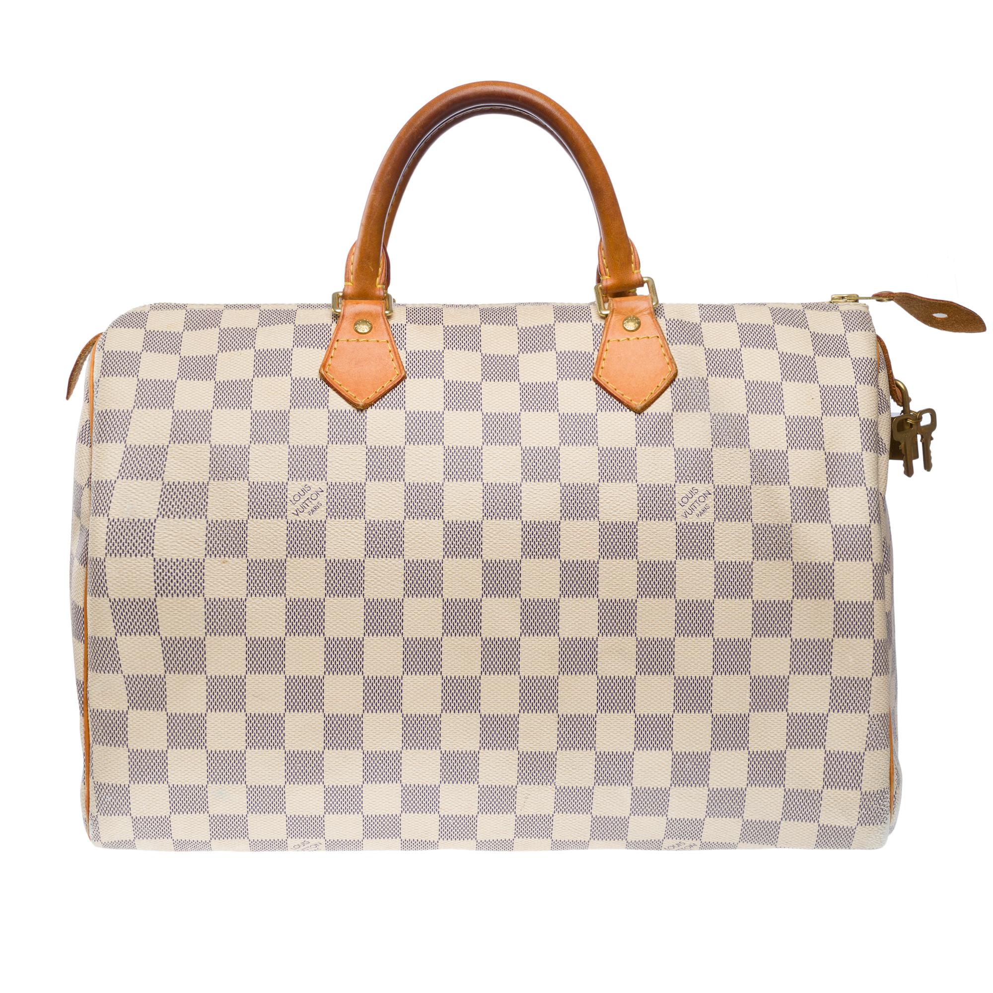 Beige Louis Vuitton Speedy 35 handbag in beige checkered canvas, GHW