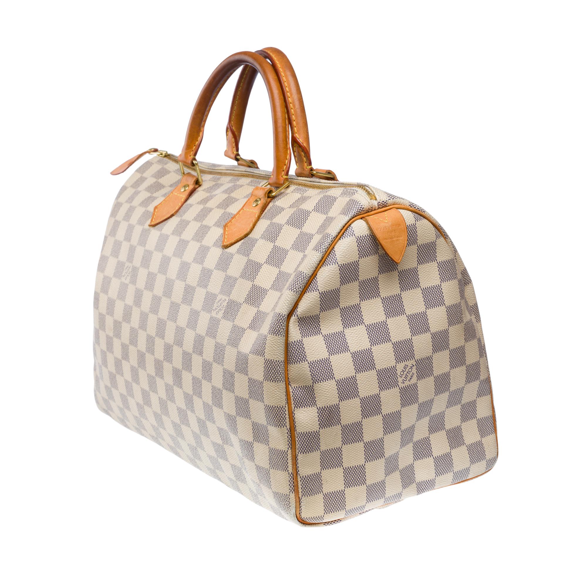 Louis Vuitton Speedy 35 handbag in beige checkered canvas, GHW In Good Condition In Paris, IDF