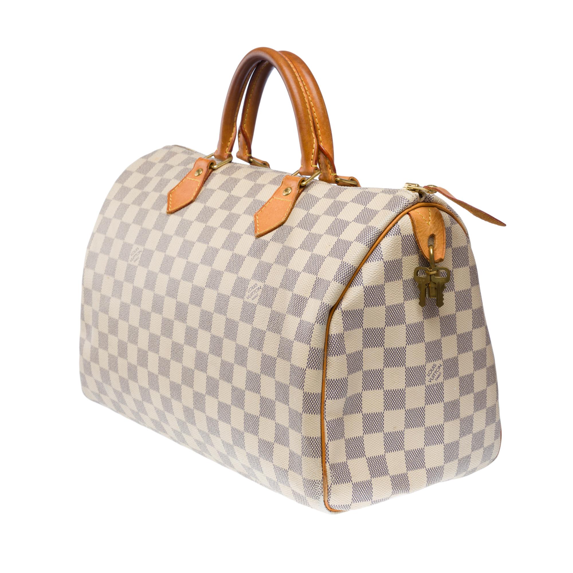 Women's Louis Vuitton Speedy 35 handbag in beige checkered canvas, GHW