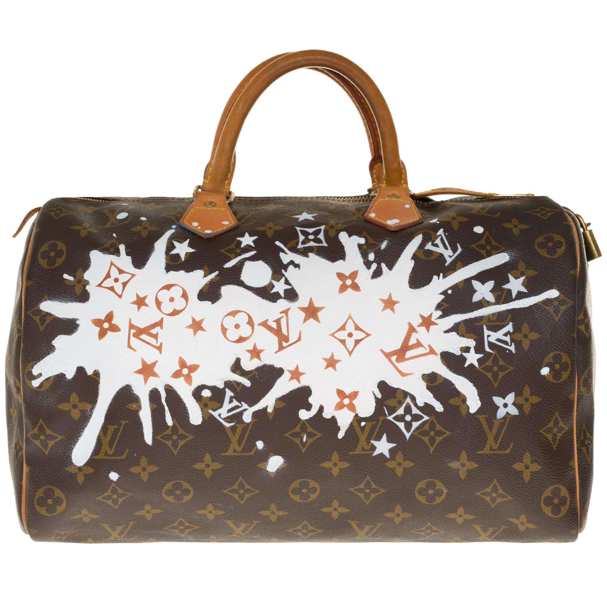 Louis Vuitton Speedy 35 handbag in Monogram canvas customized by the popular artist of Street Art PatBo with his work 