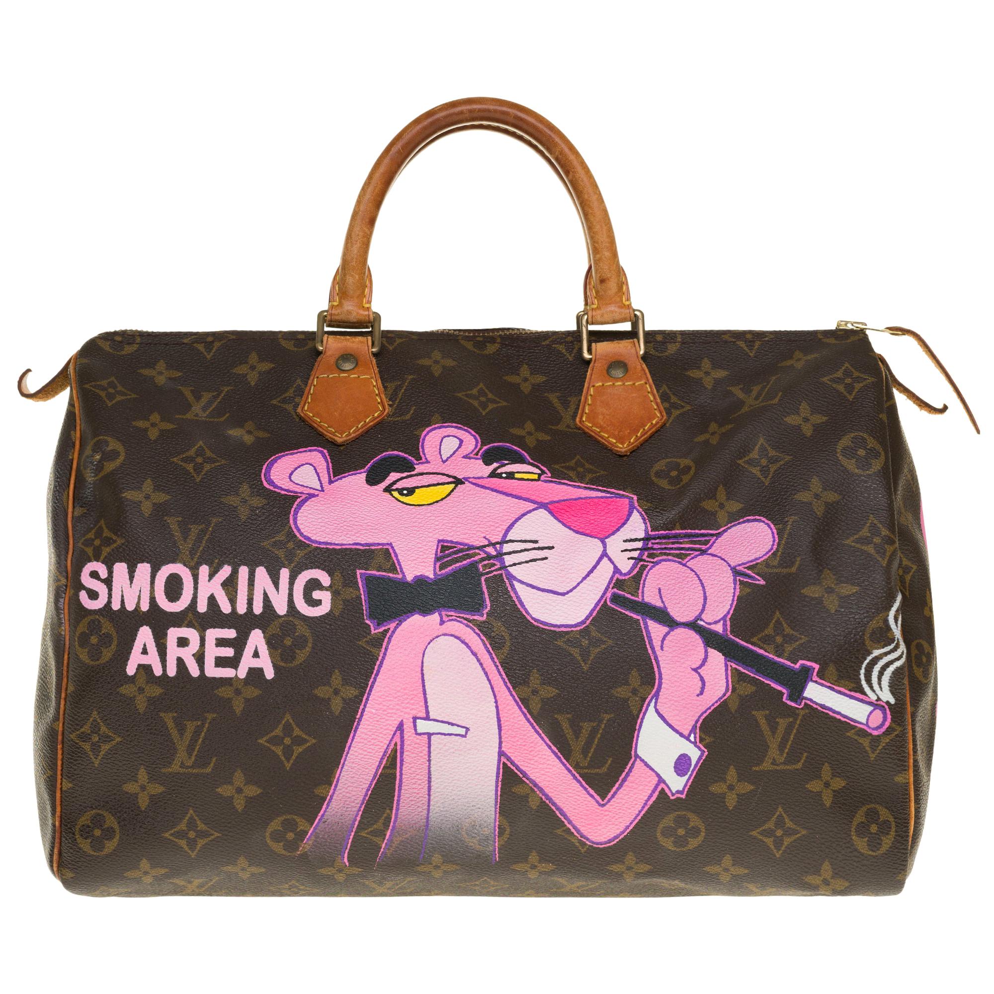 Louis Vuitton Speedy 35 handbag in Monogram canvas customized "Pink Panther "