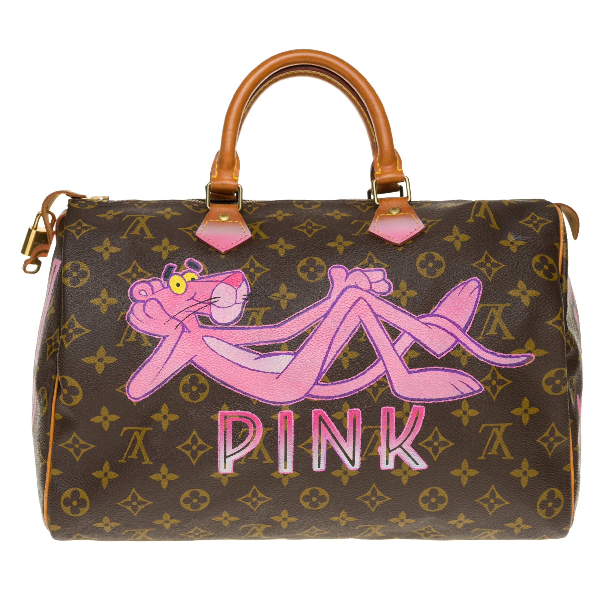 Louis Vuitton Speedy 35 handbag in Monogram canvas customized "Pink Panther III"