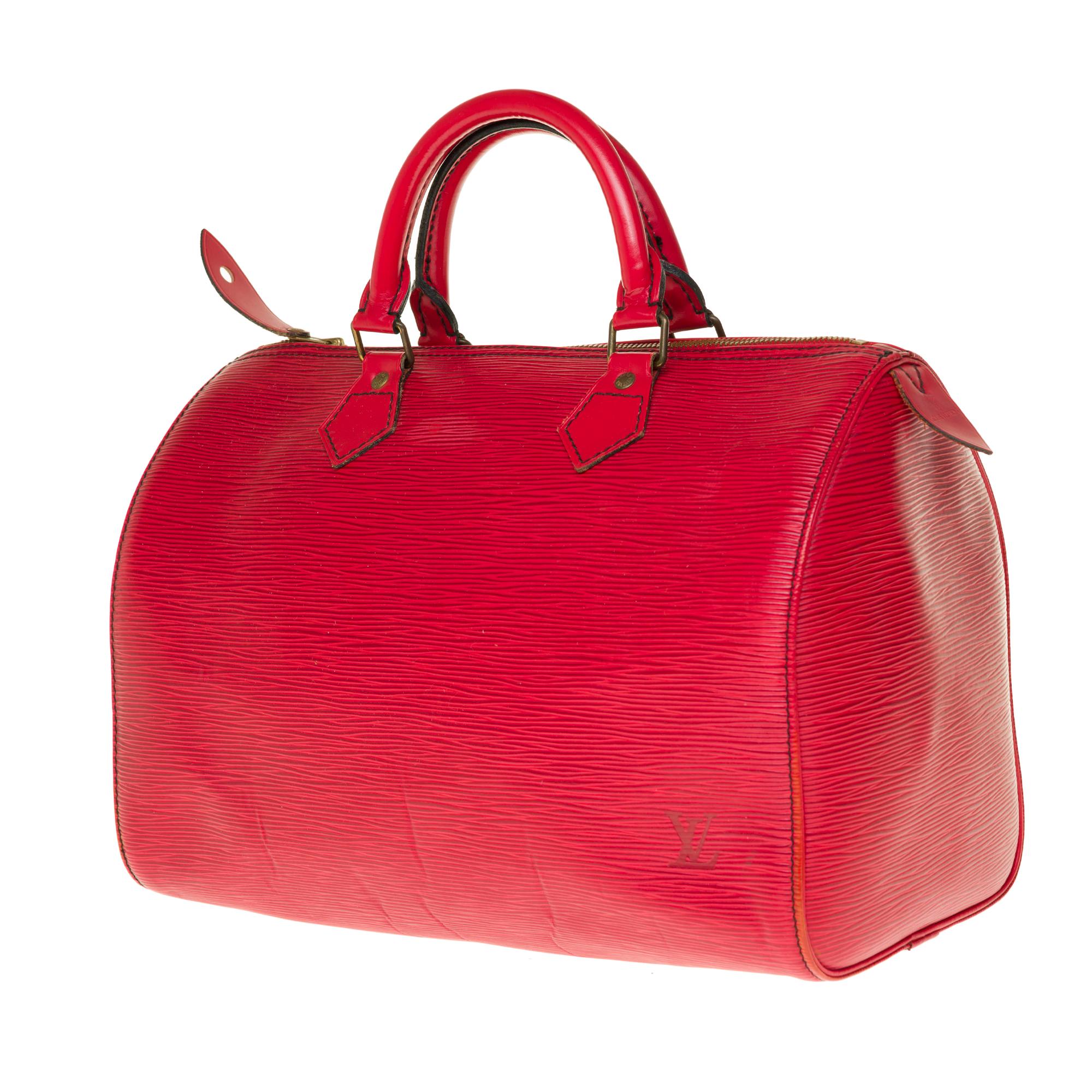 Red Louis Vuitton Speedy 35 handbag in red épi leather