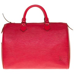 Louis Vuitton Speedy 35 handbag in red épi leather