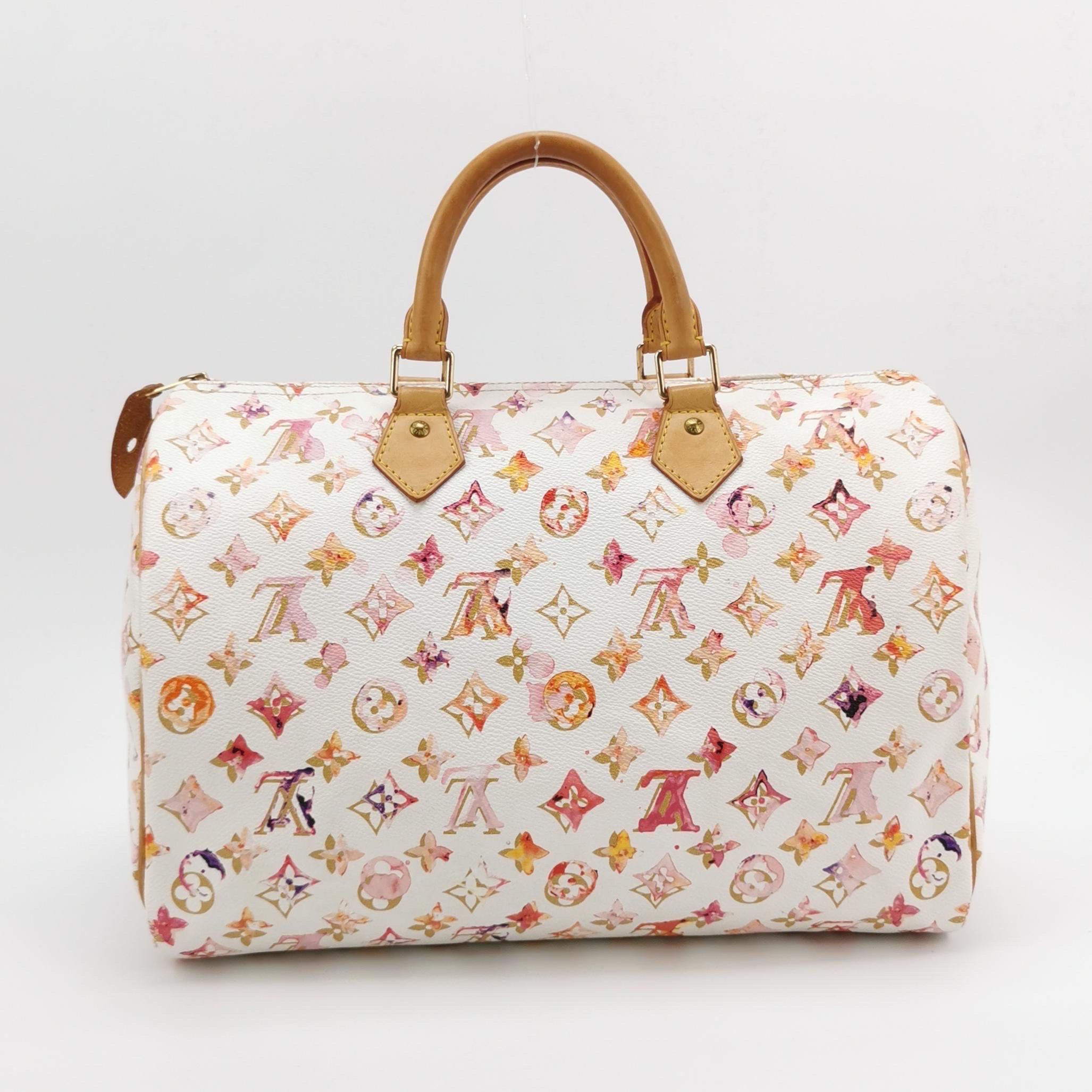 Women's Louis Vuitton Speedy 35 Monogram Watercolor Pink Handbag Richard Prince 2008 For Sale