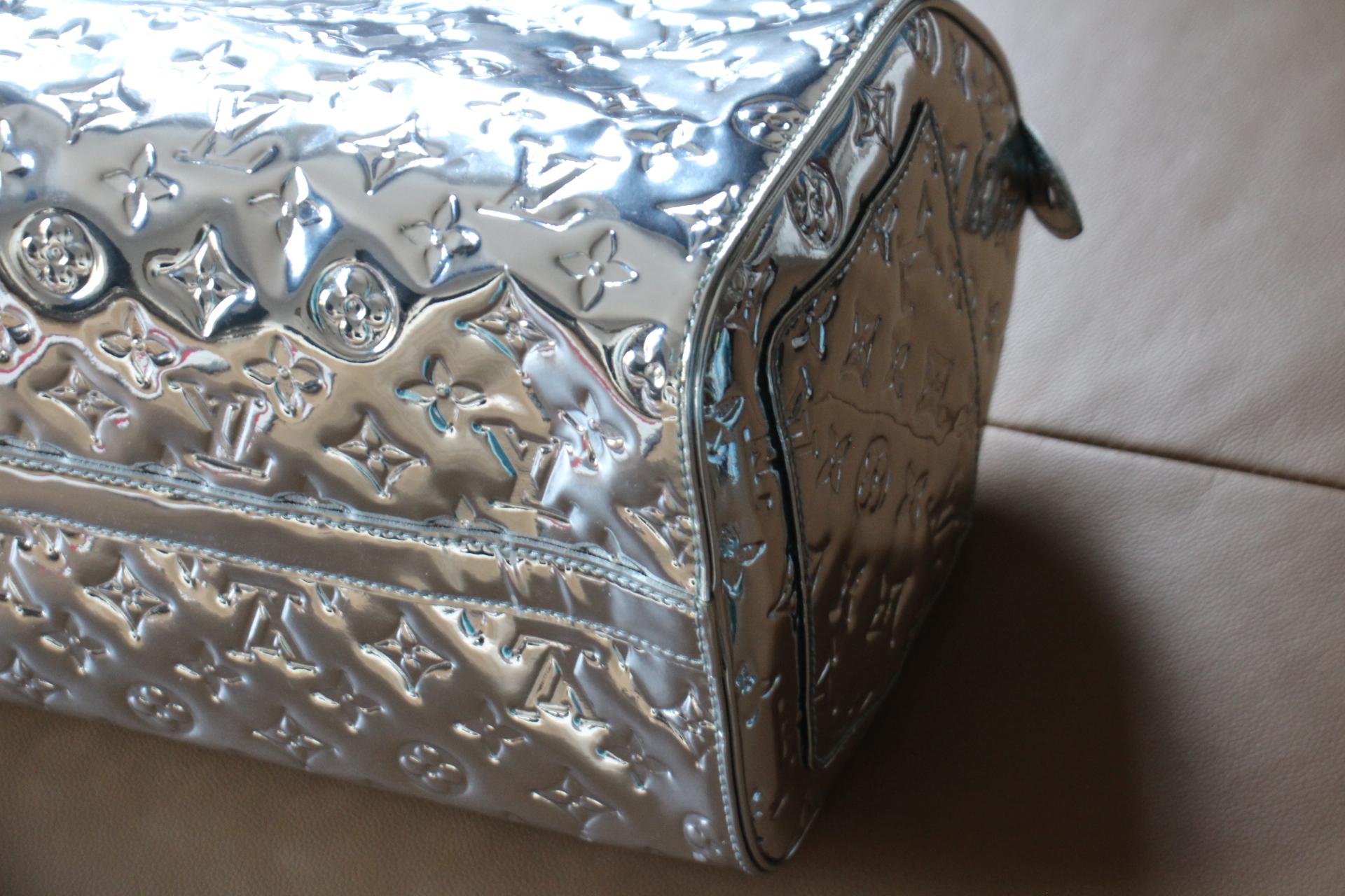 Louis Vuitton Speedy 35 Silver Monogram Miroir Handbag Purse For Sale 7
