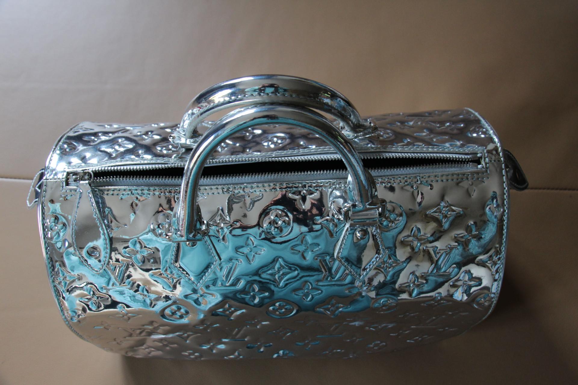 Louis Vuitton Speedy 35 Silver Monogram Miroir Handbag Purse For Sale 2