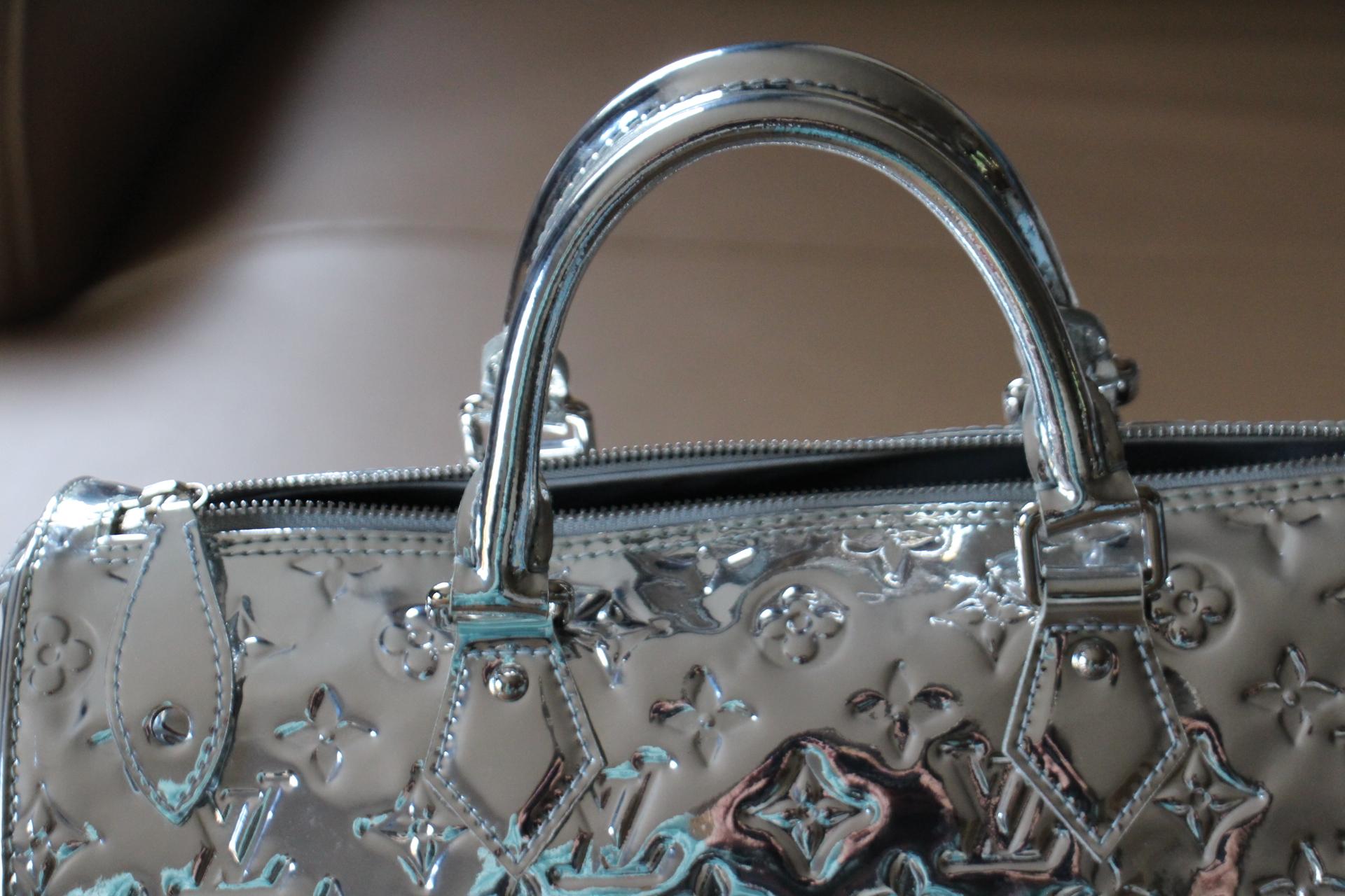 Louis Vuitton Speedy 35 Silver Monogram Miroir Handbag Purse For Sale 3