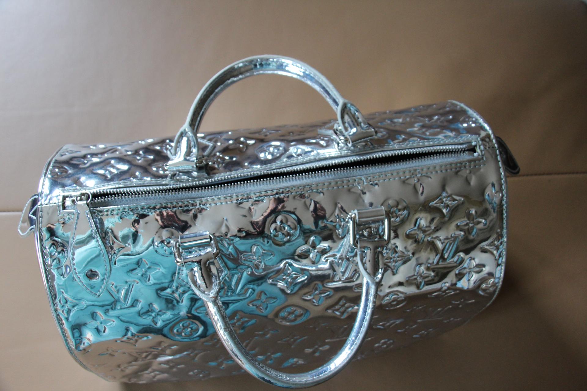 Louis Vuitton Speedy 35 Silver Monogram Miroir Handbag Purse For Sale 4