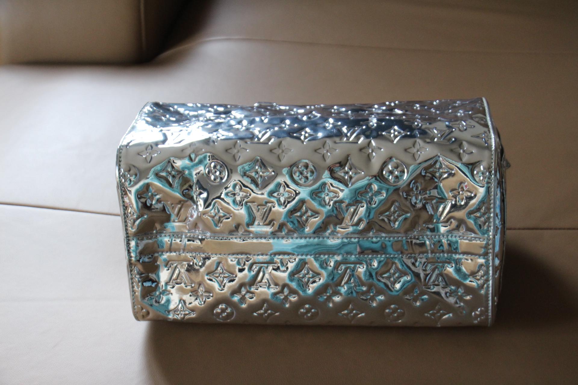Louis Vuitton Speedy 35 Silver Monogram Miroir Handbag Purse For Sale 5