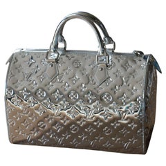 Louis Vuitton Speedy 35 Silber Monogramm Miroir Handtasche Geldbörse mit Monogramm