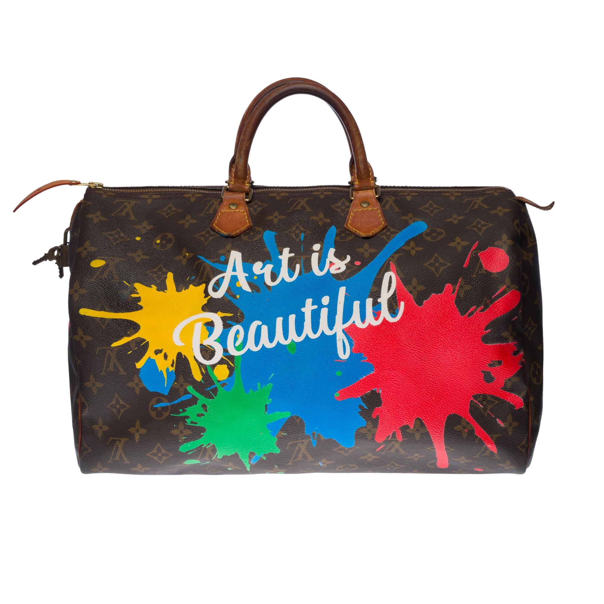 Superb Louis Vuitton Speedy 40 handbag in customized Monogram canvas 