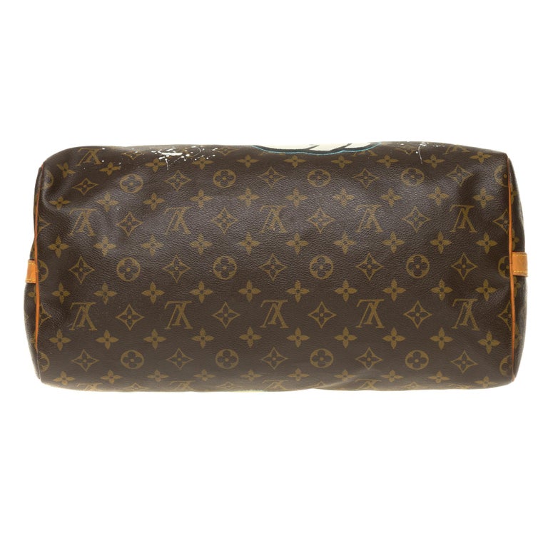 Louis Vuitton Speedy 40 with strap in Monogram canvas customized &quot;Dead or alive&quot; For Sale at 1stdibs