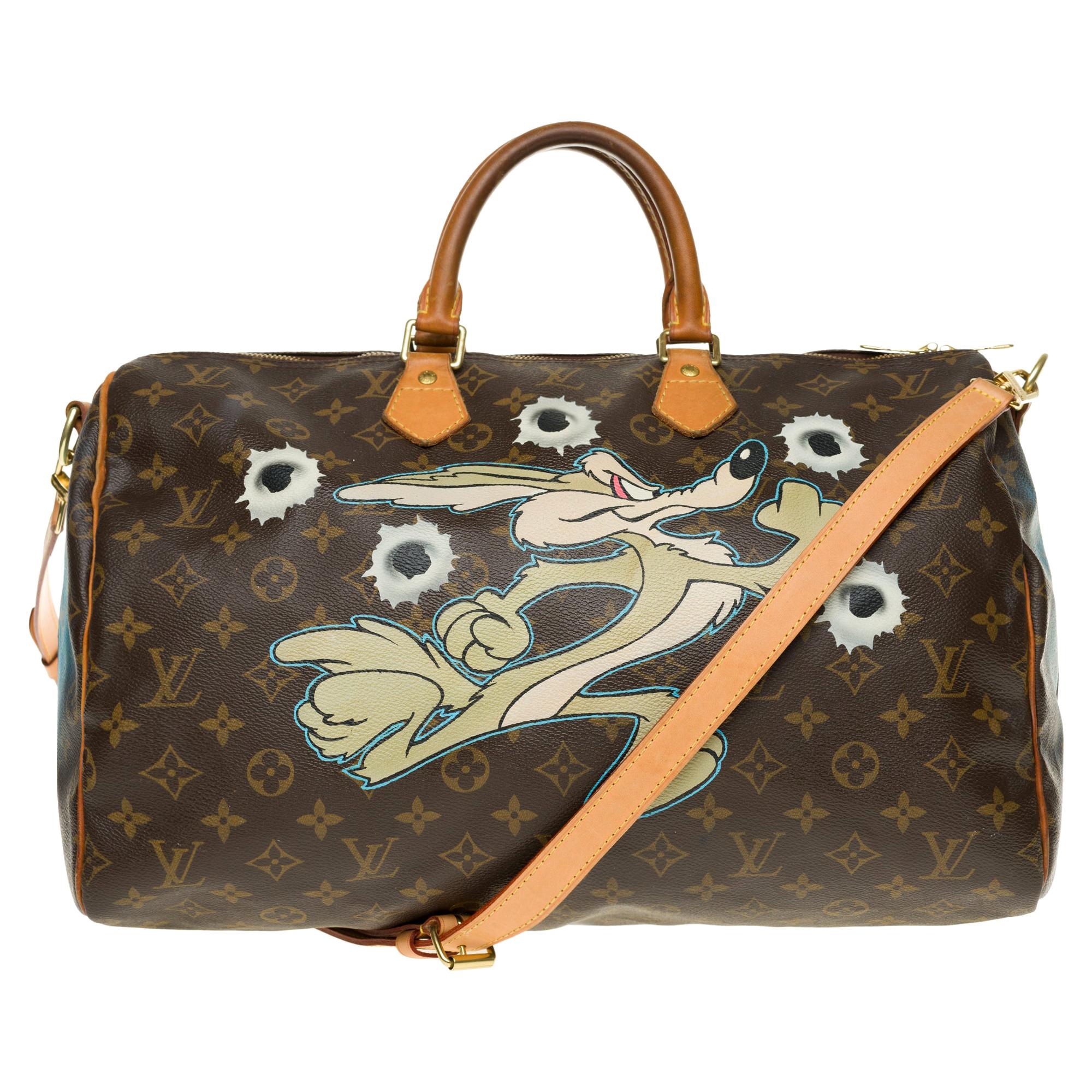Louis Vuitton Speedy 40 with strap in Monogram canvas customized "Dead or alive"