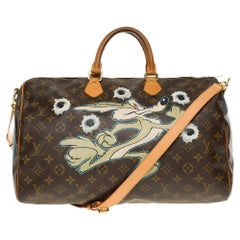 Louis Vuitton Speedy 40 with strap in Monogram canvas customized Dead or  alive at 1stDibs