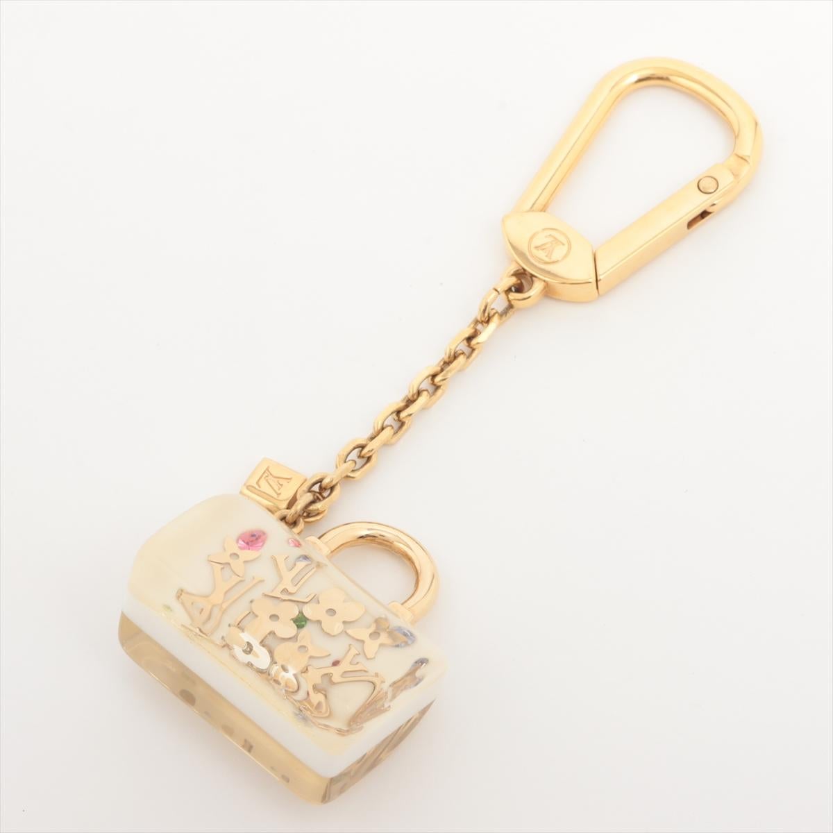 The Louis Vuitton Speedy Bag Inclusion Keychain in White is a charming and stylish accessory that pays homage to the iconic Speedy bag. Crafted from durable resin, the keychain features a miniature replica of the beloved Speedy bag, complete with