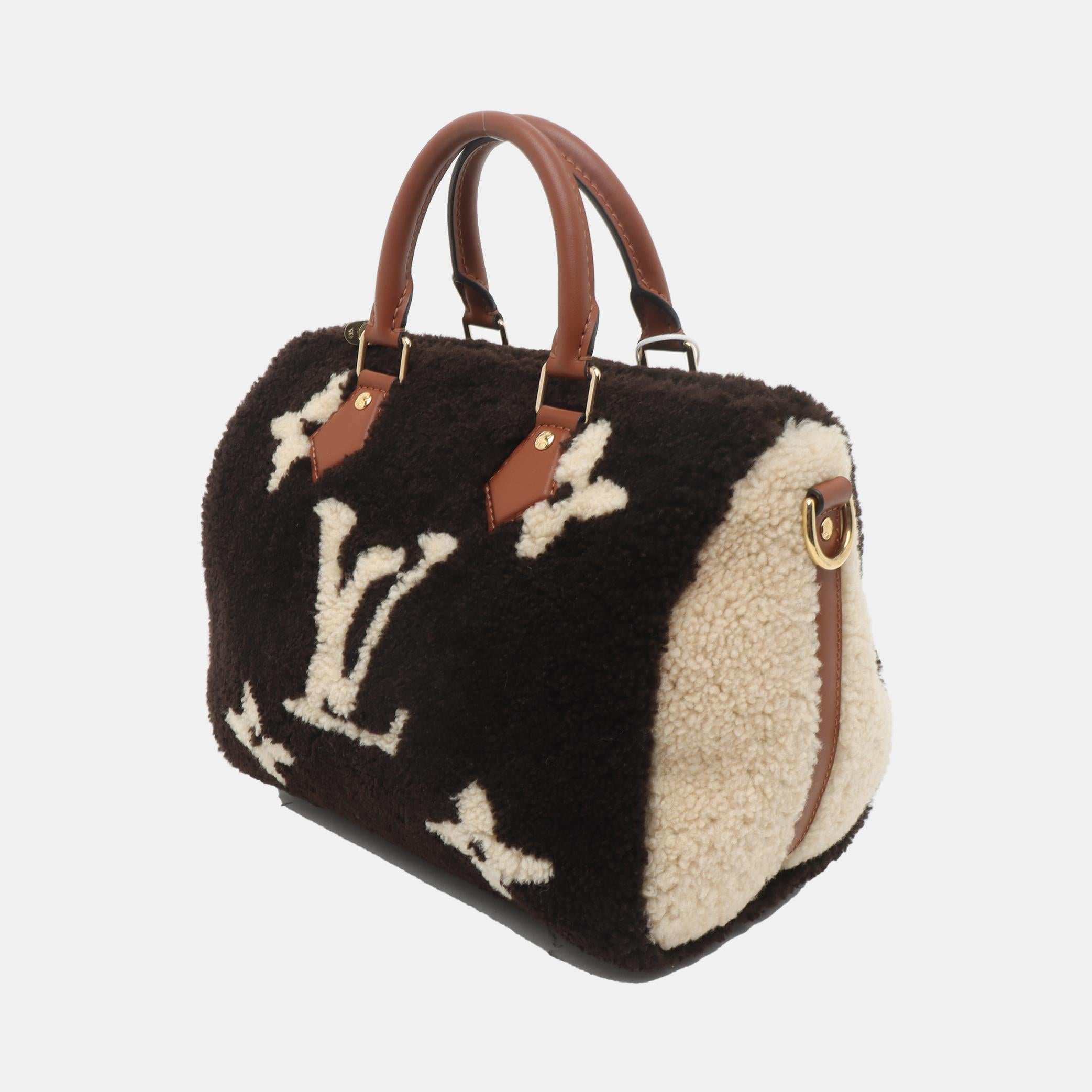 Black Louis Vuitton Speedy Bandouliere 25 Teddy Shearling Giant Monogram Crossbody Bag
