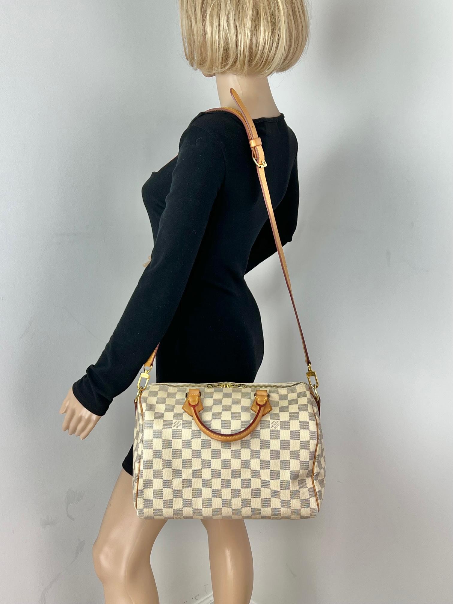 Women's or Men's LOUIS VUITTON Speedy Bandouliere 30 Damier Azur Shoulder Hand Bag Added Insert  For Sale