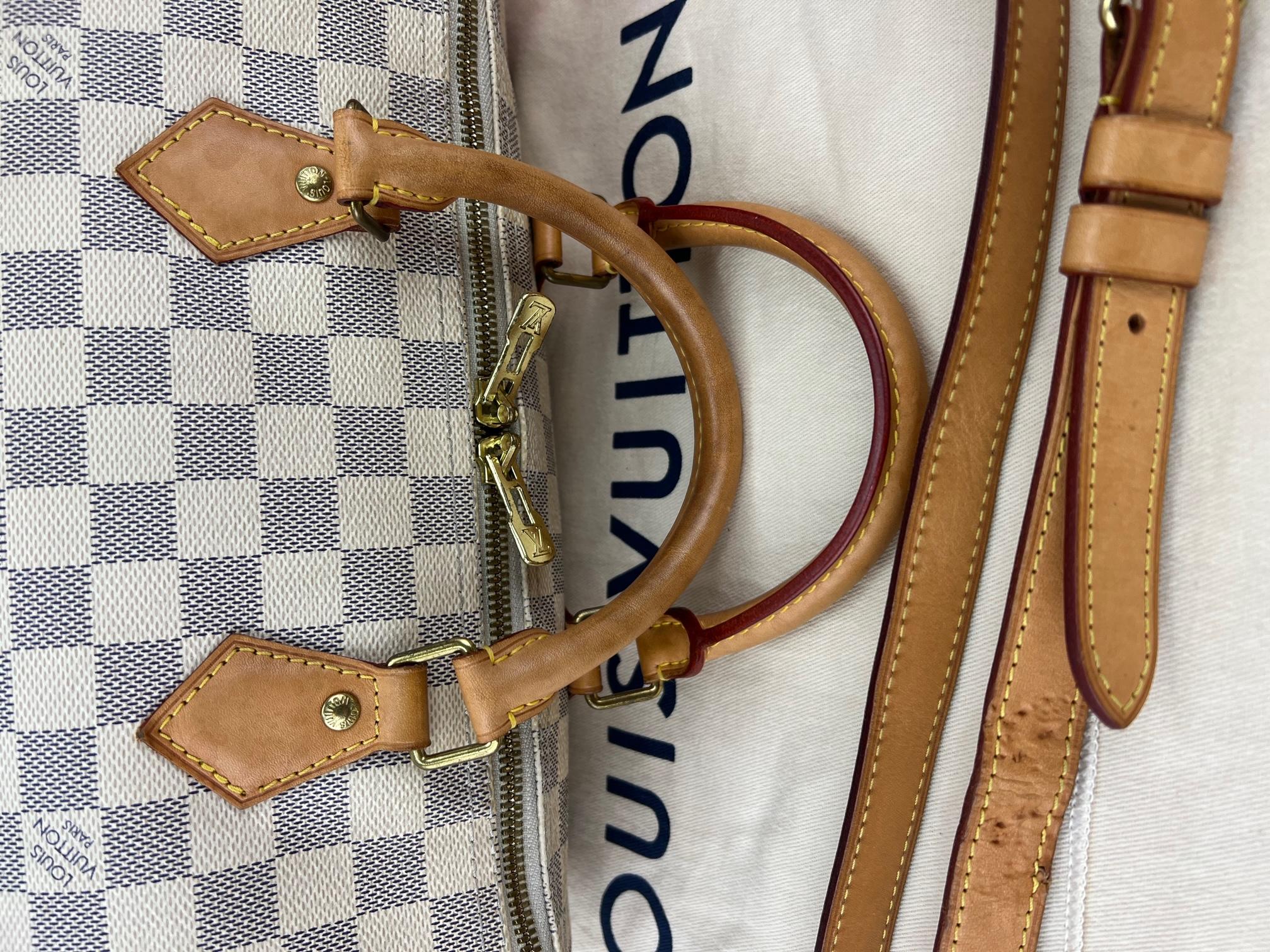 LOUIS VUITTON Speedy Bandouliere 30 Damier Azur Shoulder Hand Bag Added Insert  For Sale 2