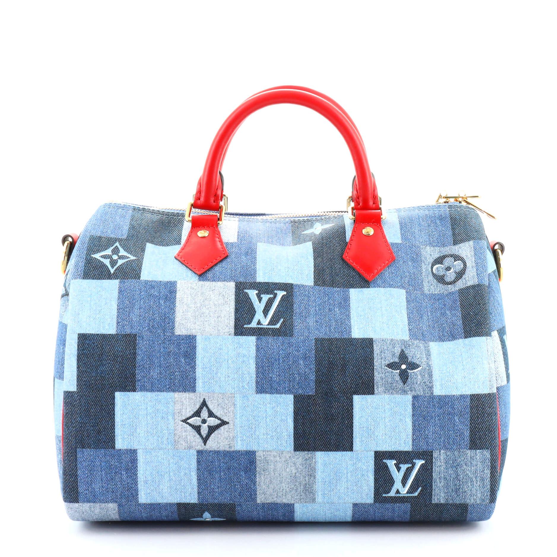 Louis Vuitton Speedy Bandouliere Tasche Damier und Monogramm Patchwork Denim 30 (Blau)