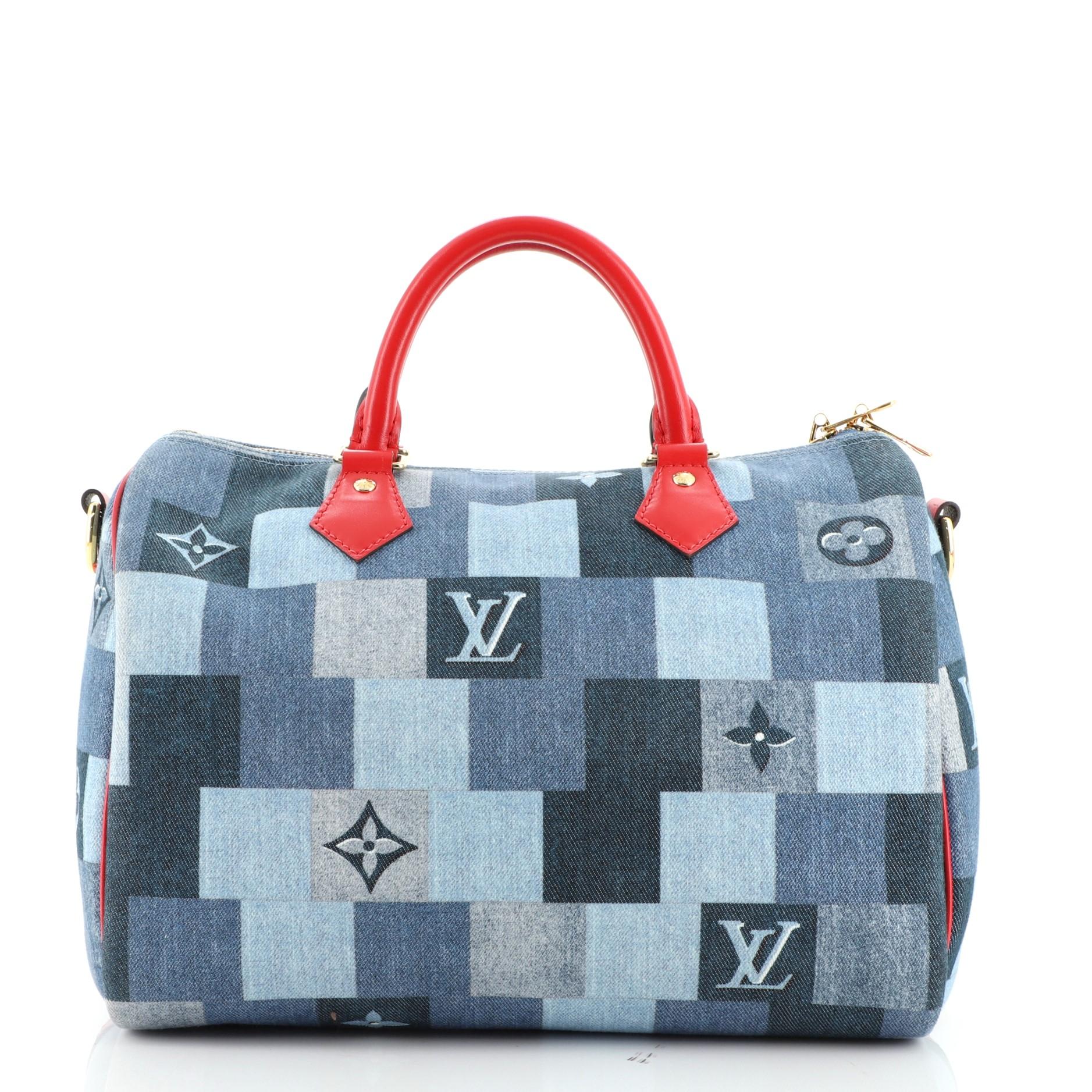 Gray Louis Vuitton Speedy Bandouliere Bag Damier and Monogram Patchwork Denim  30